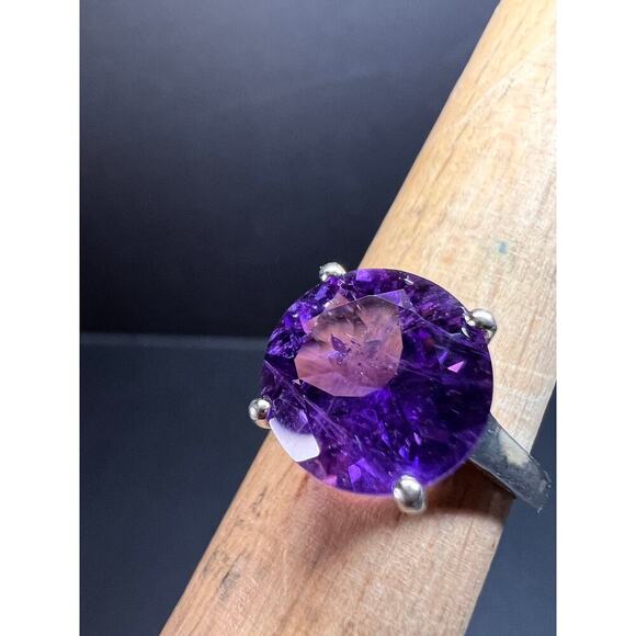Vintage Samuel Aaron amethyst solitaire sterling silver ring size 7 - Picture 11 of 16
